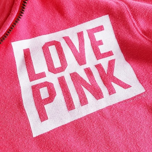 PINK Victoria's Secret Quarter Zip Pullover Love Pink Sweatshirt M - Picture 3 of 7